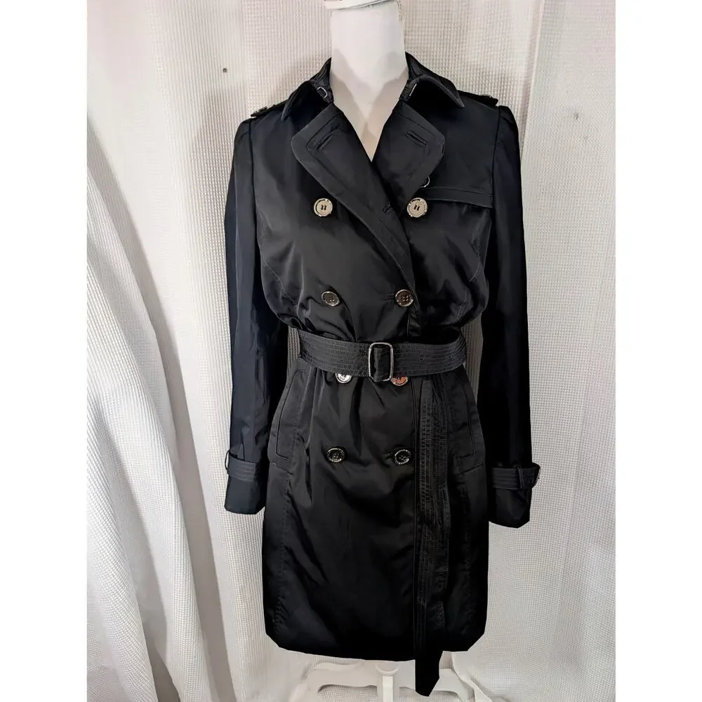 COACH! LUXE BLACK DOUBLE BREASTED, SILVER BUTTON, BELTED TRENCHCOAT, JACKET! 4
